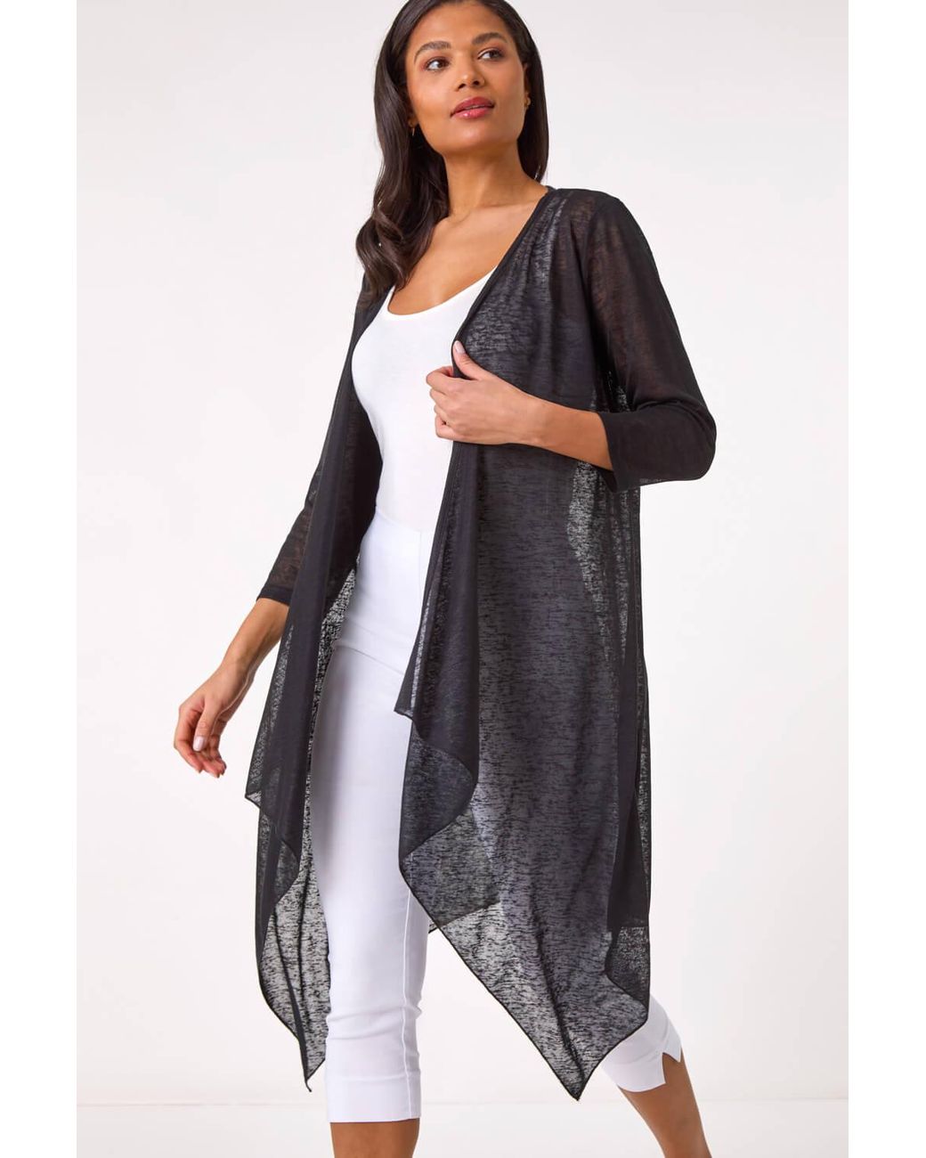 Roman Black Longline Waterfall Cardigan