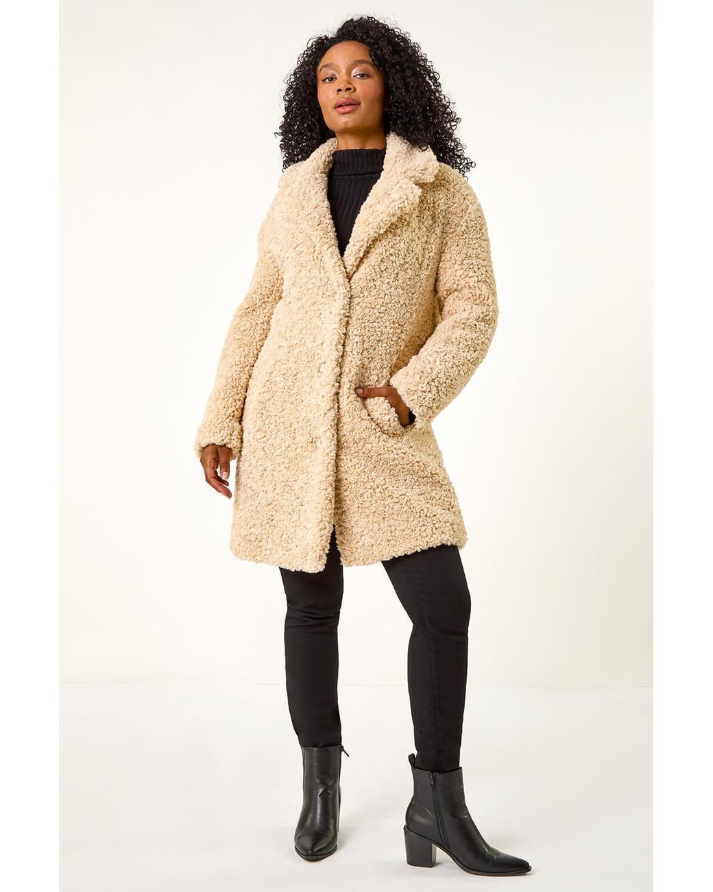 Roman Petite Black Teddy Longline Coat