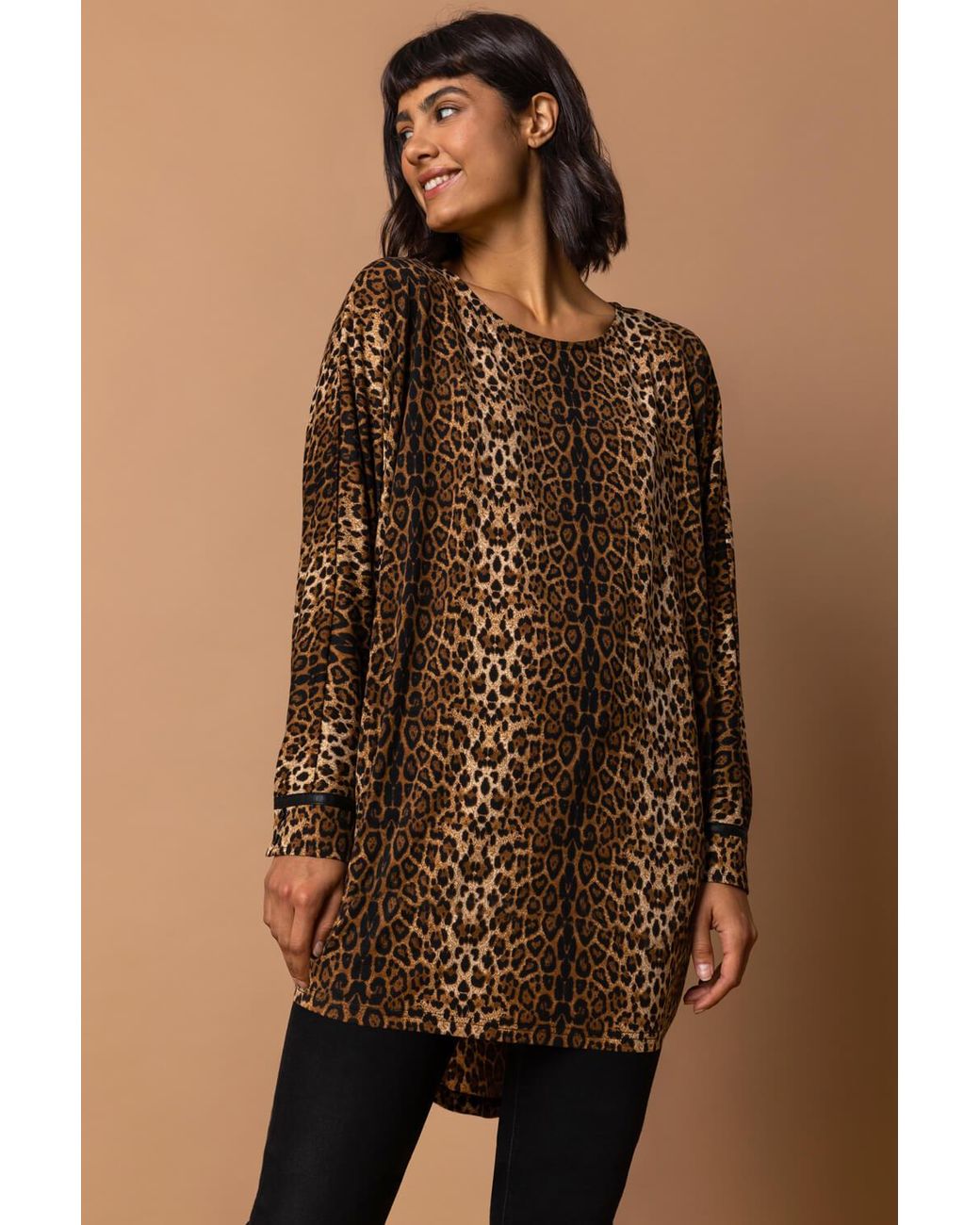 Roman Brown Animal Print Tunic Top