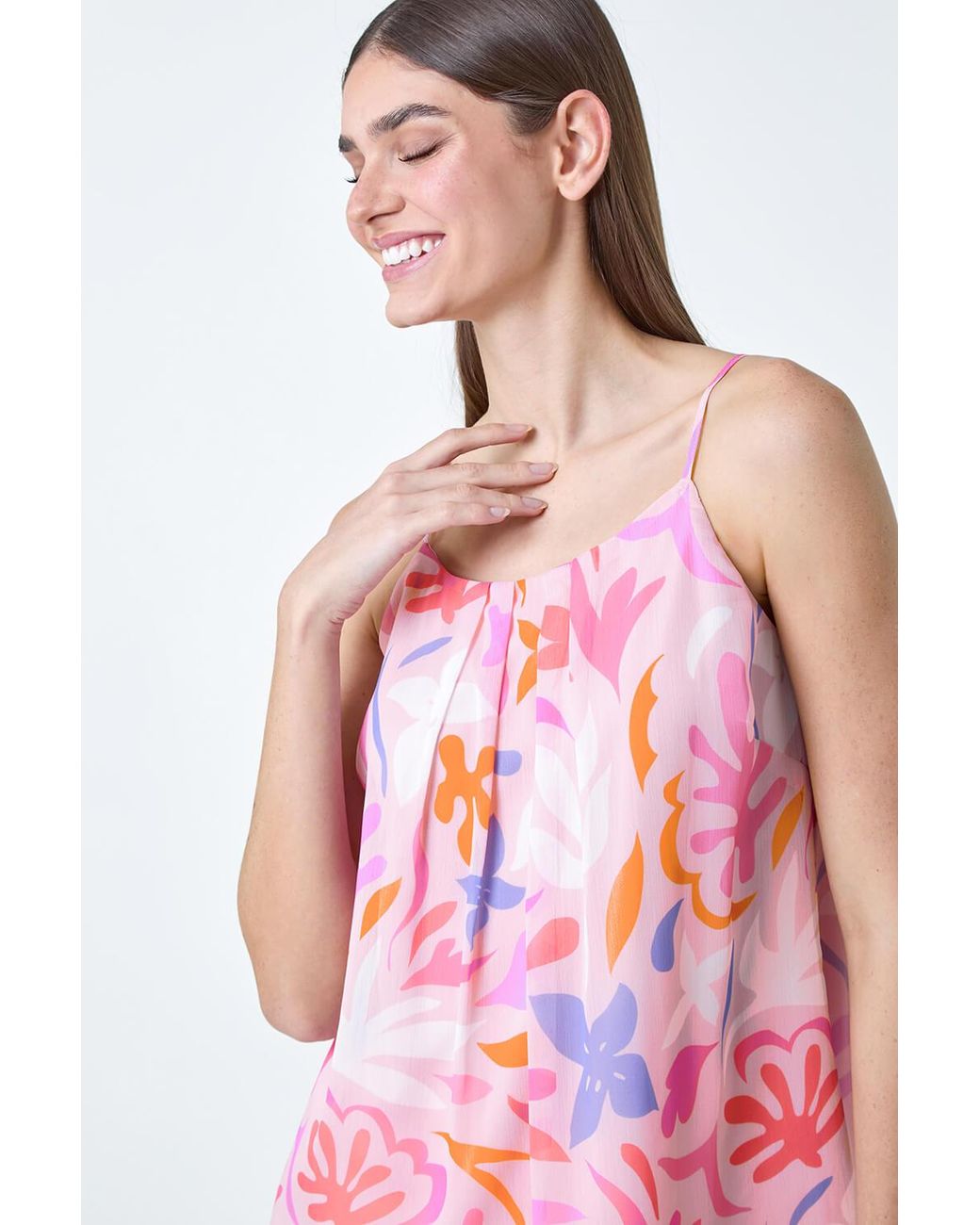 Roman Pink Floral Print Chiffon Cami Top