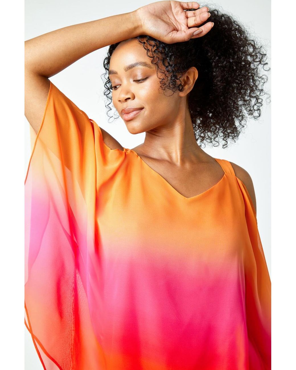 Roman Petite Pink Ombre V-Neck Cold Shoulder Top