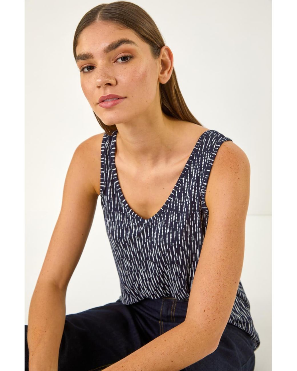 Roman Blue Abstract Print Cami Stretch Top