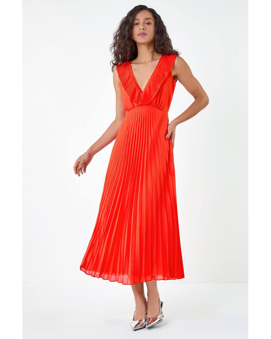 D.u.s.k Red Pleated Tie Back Midi Dress