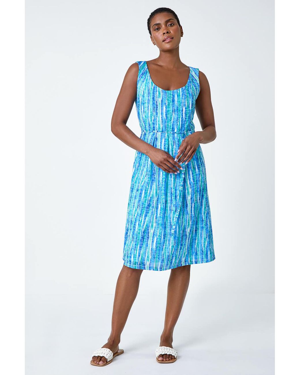 Roman Blue Abstract Pleat Detail Dress