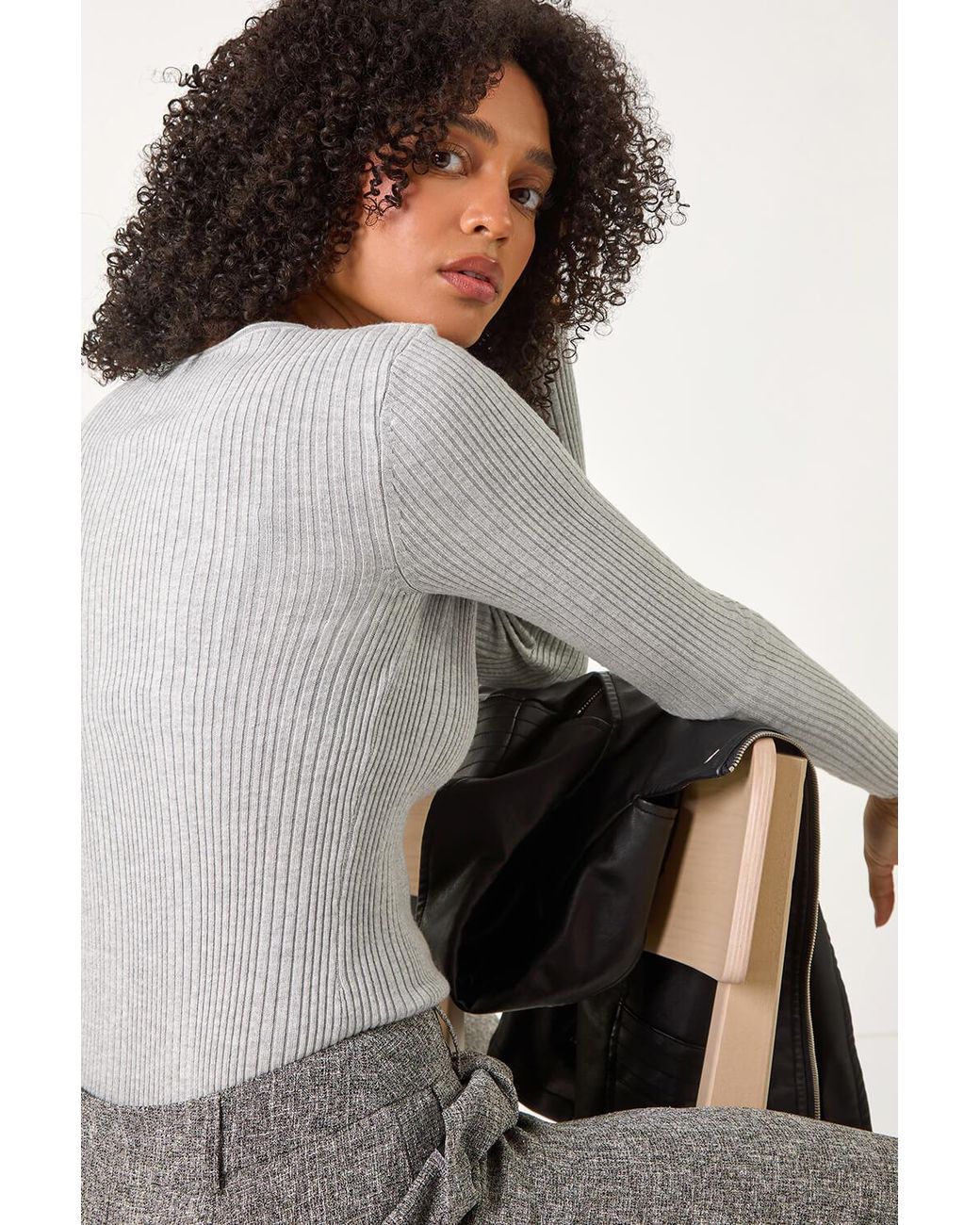 Roman Gray Soft Ribbed Stretch Knit Jumper