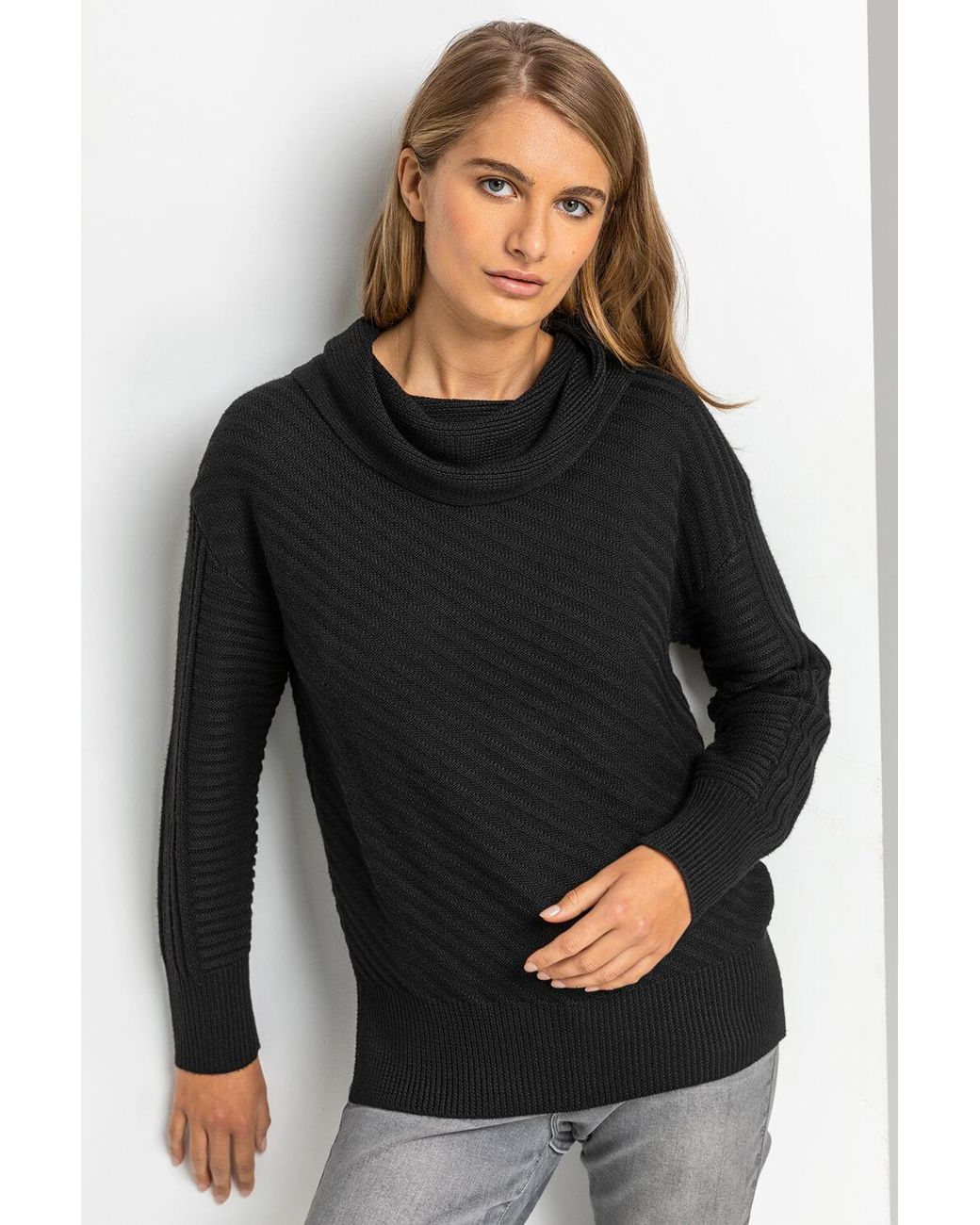Roman Black Textured Cowl Neck Jumper
