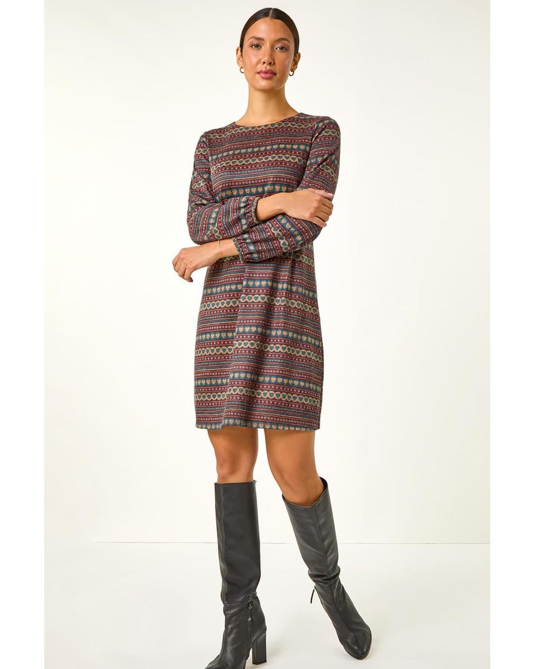 Roman Blue Heart Print Swing Stretch Dress