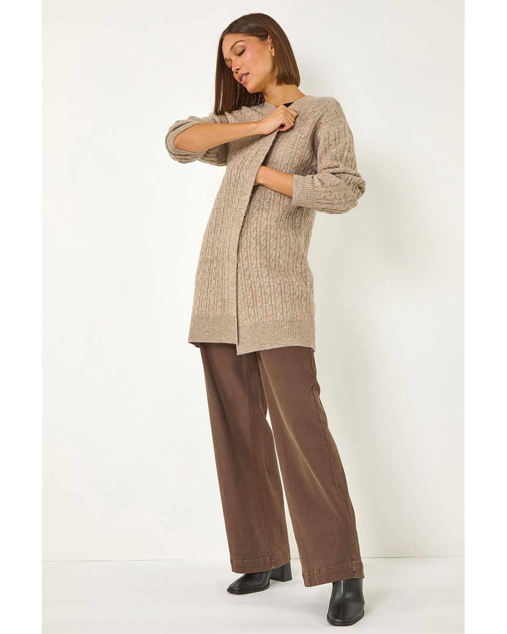 Roman Natural Cable Knit Longline Cardigan