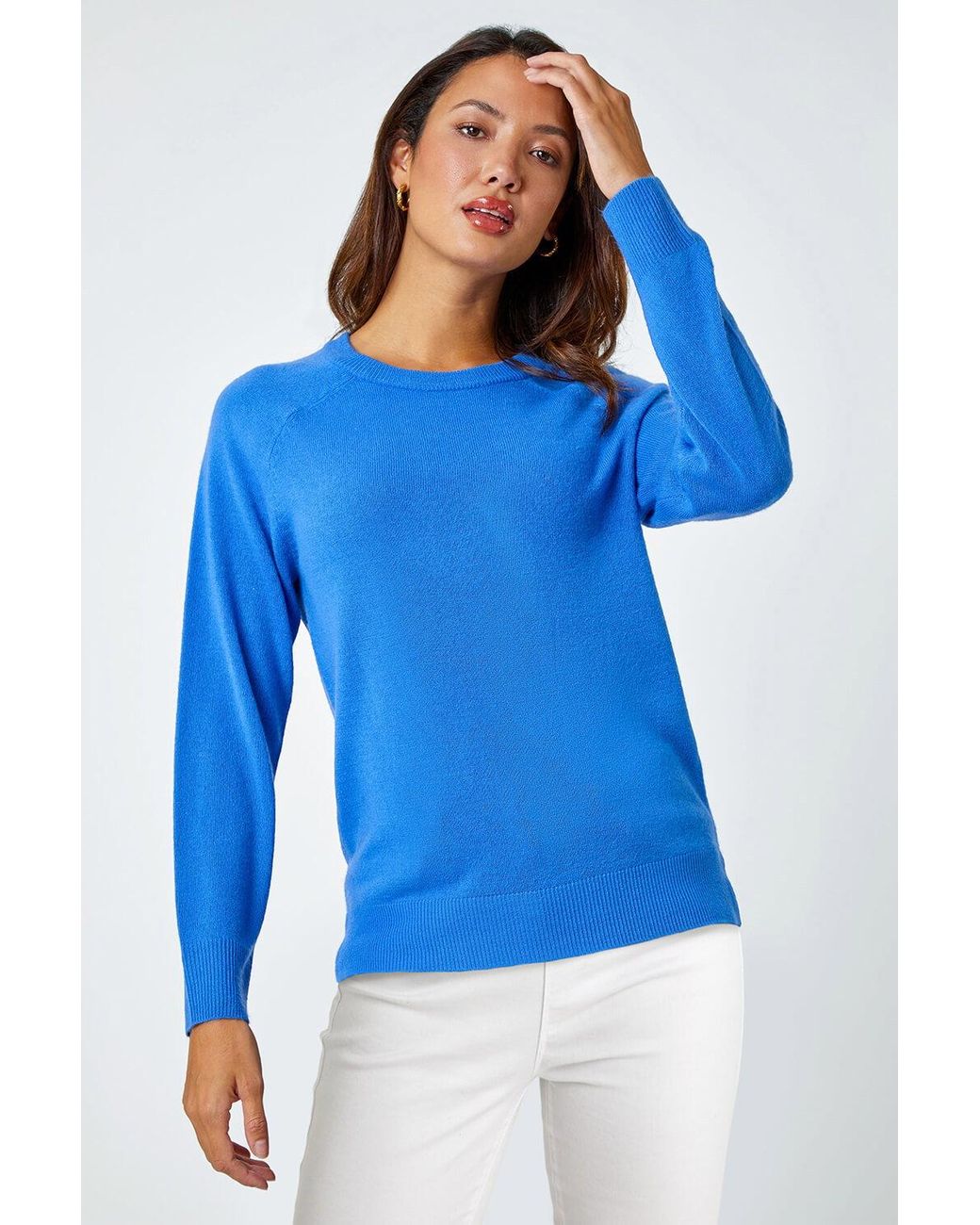Roman Blue Plain Soft Crew Neck Jumper