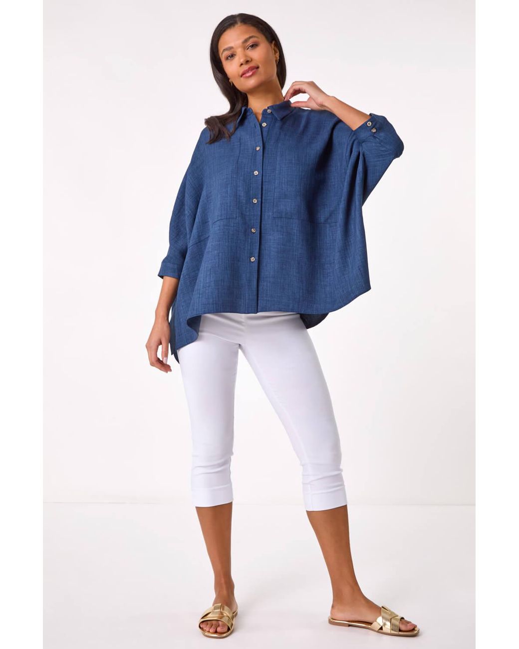 Roman Blue Boxy Relaxed Blouse