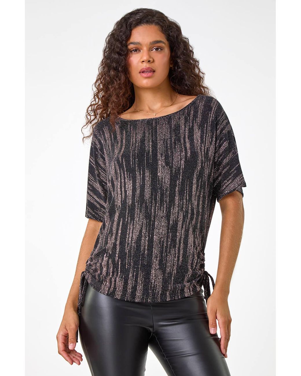 Roman Multicolor Glitter V-Neck Tie-Side Top