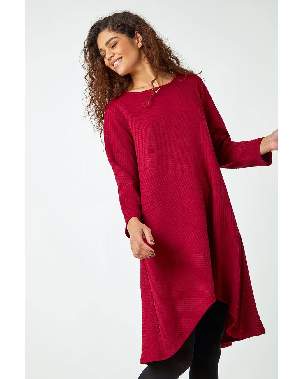 Roman Red Ribbed Asymmetric Stretch Dress