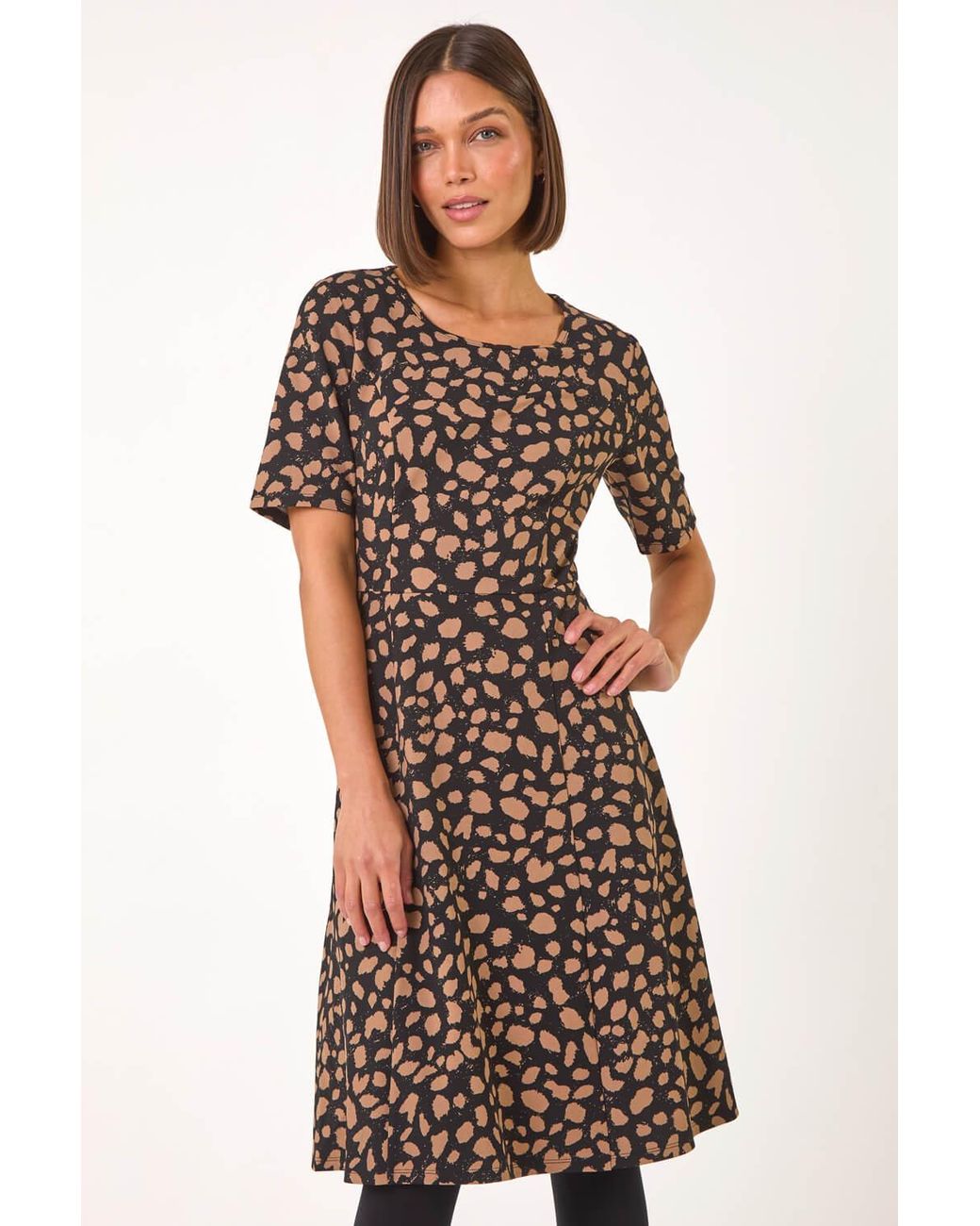 Roman Natural Spot Print Panel Midi Dress