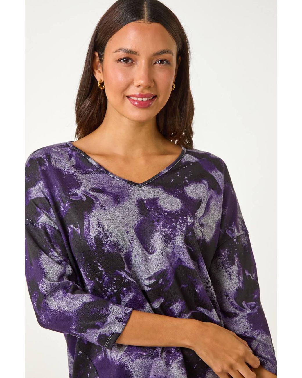 Roman Purple V-Neck Abstract Print Top