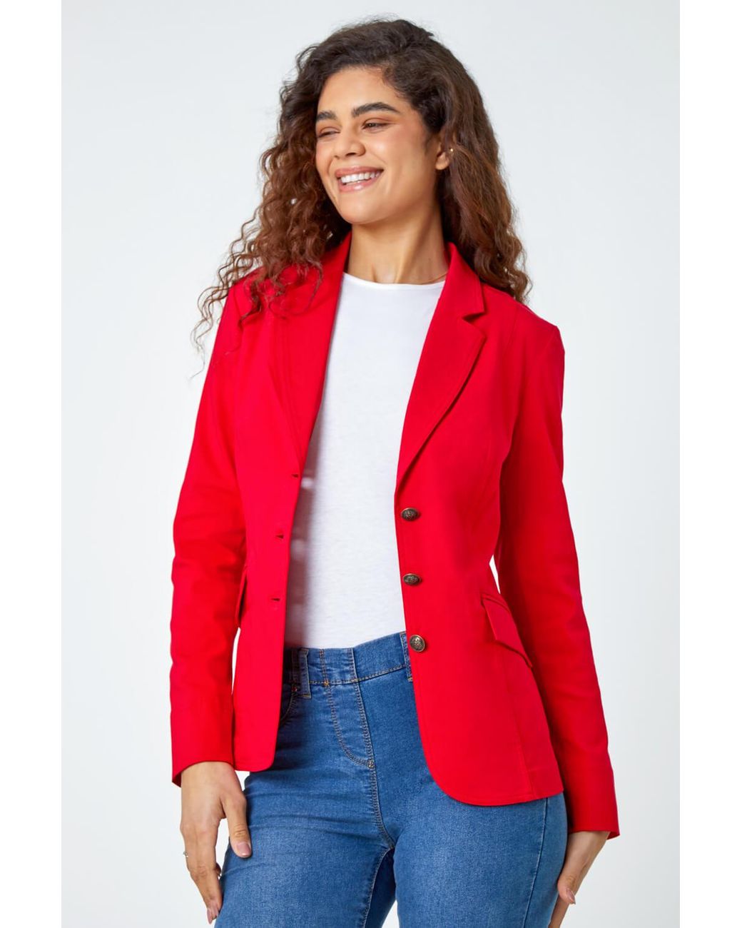 Roman Red Button Detail Stretch Blazer