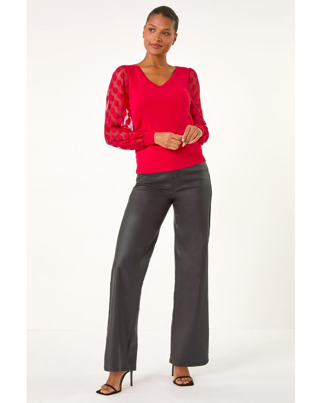 Roman Red Polka Dot V-Neck Sleeve Knit Jumper