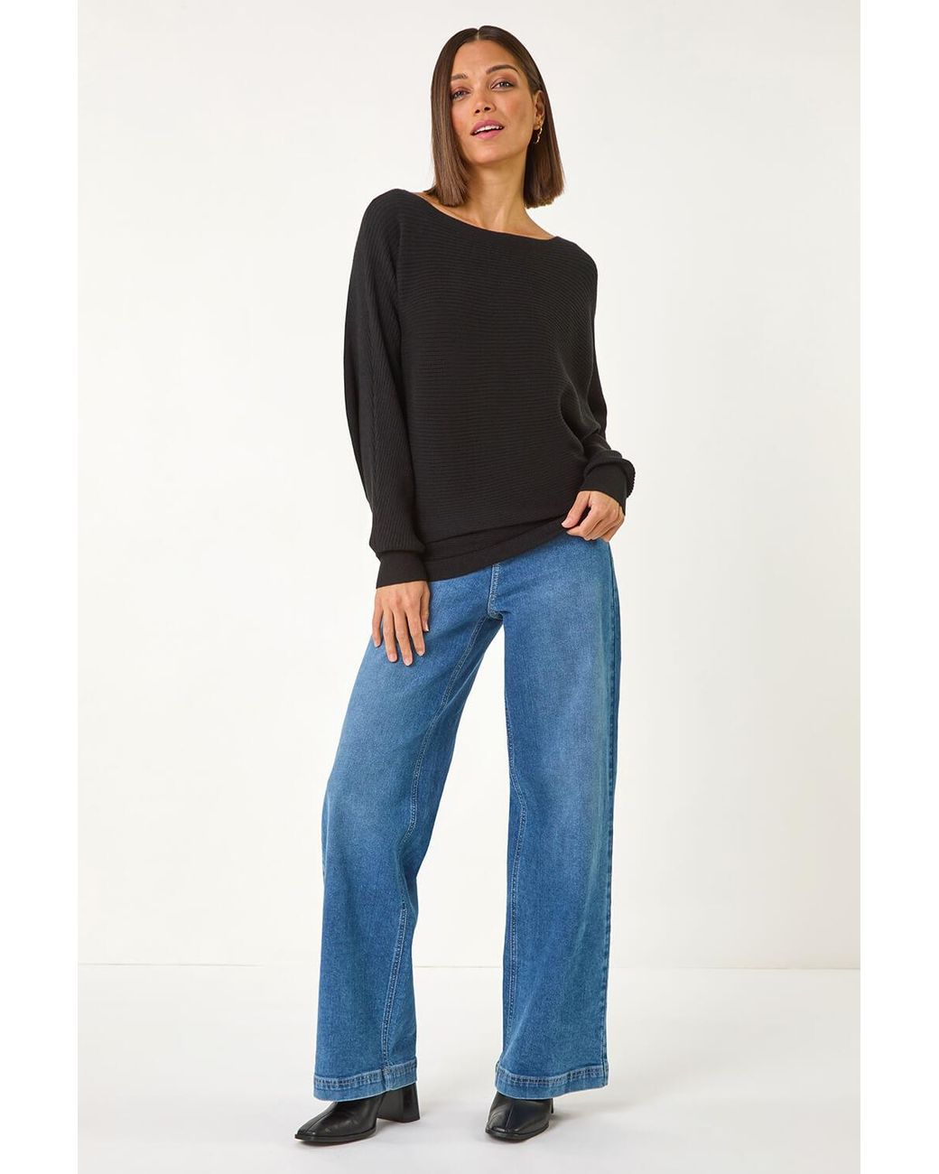 Roman Black Ribbed Batwing Knit Jumper