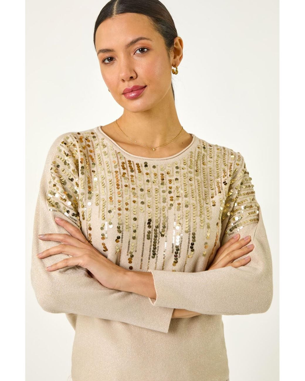 Roman Natural Sequin Drop Knit Jumper