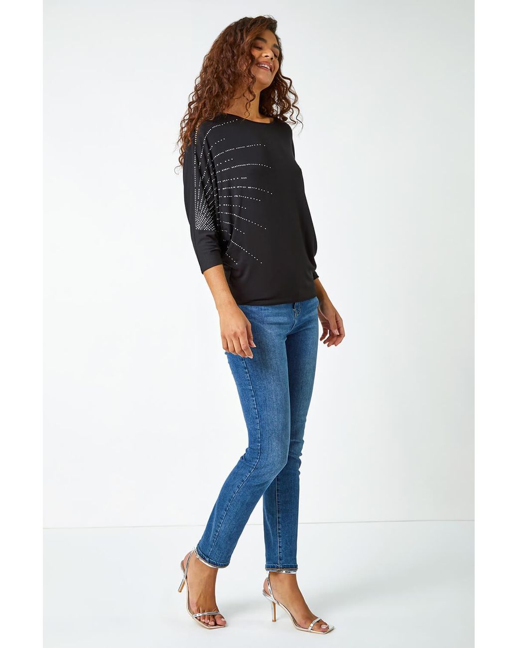 Roman Black Embellished Relaxed Stretch Top
