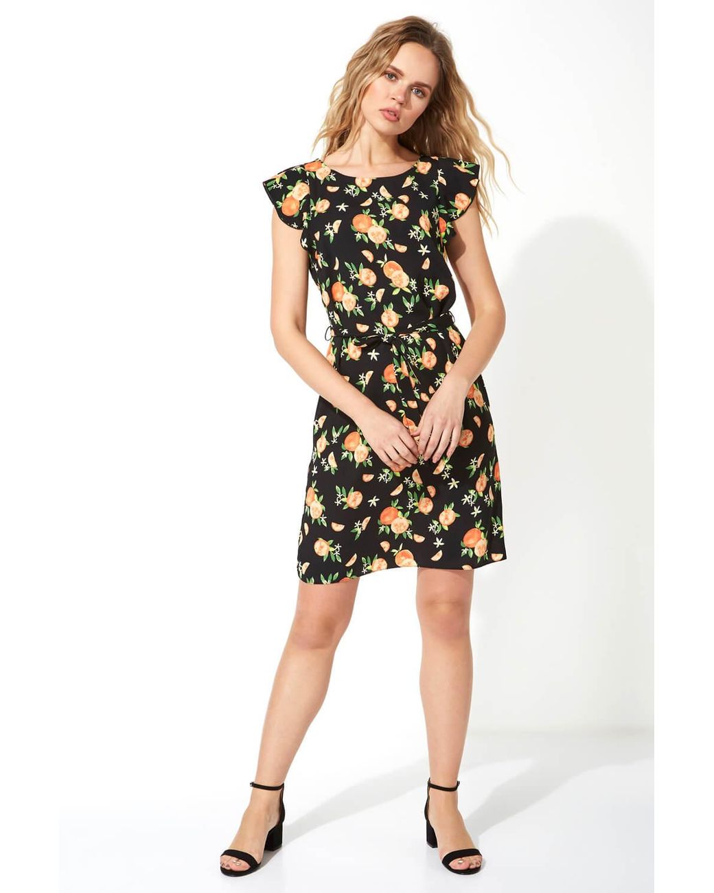 Roman Black Print Frill Sleeve Shift Dress