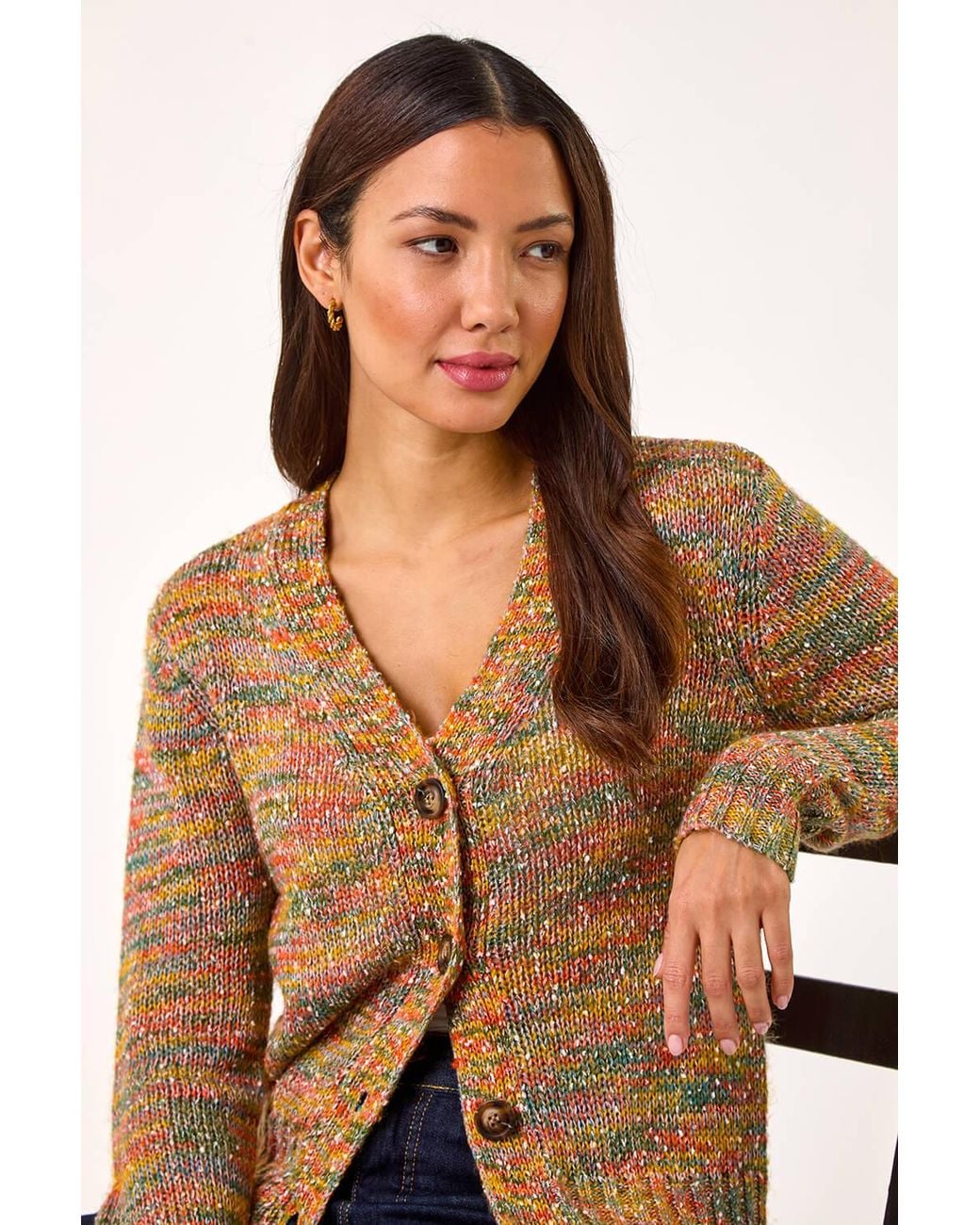 Roman Brown Nep Button Detail Cardigan