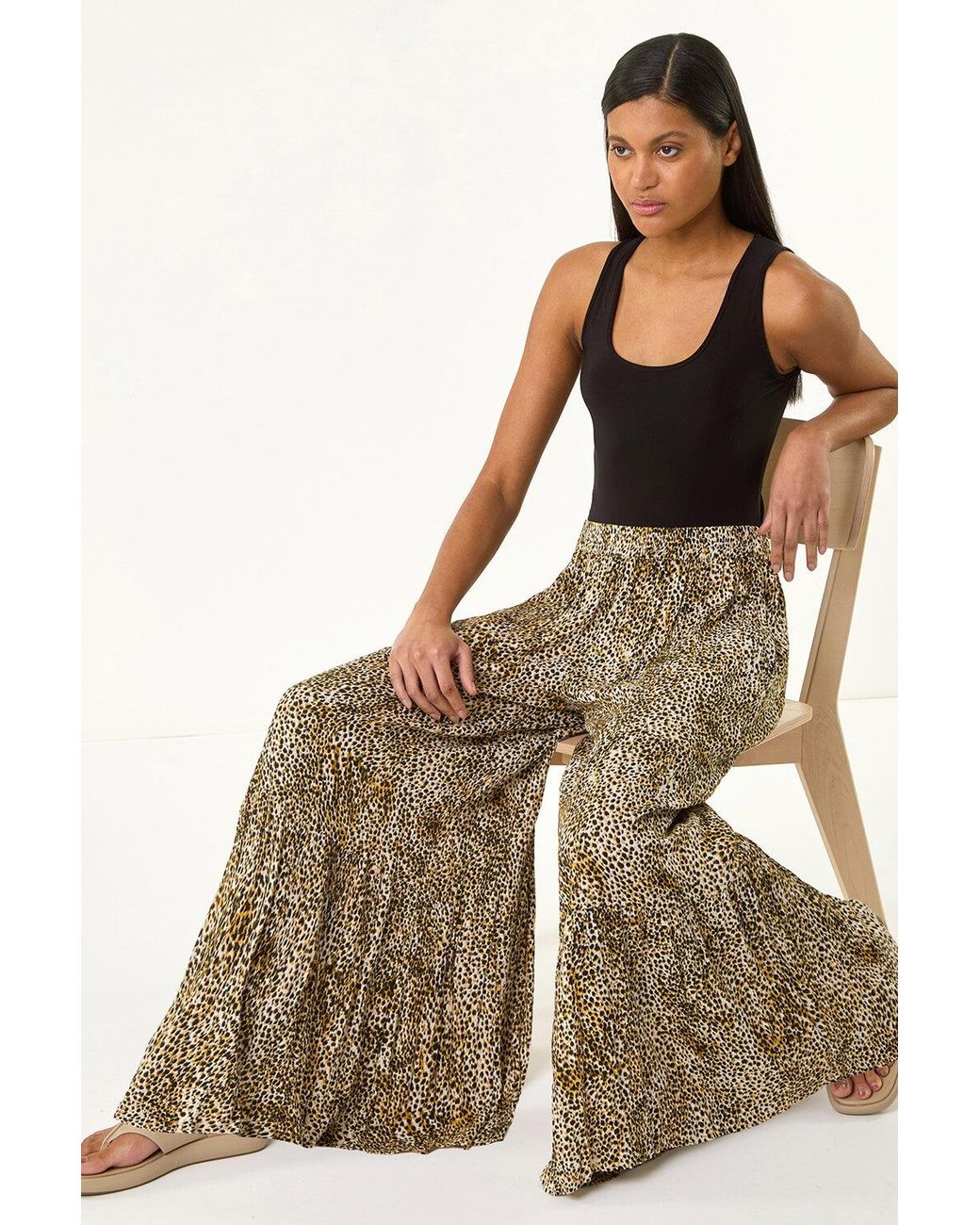 Roman Natural Animal Print Tiered Palazzo Trouser