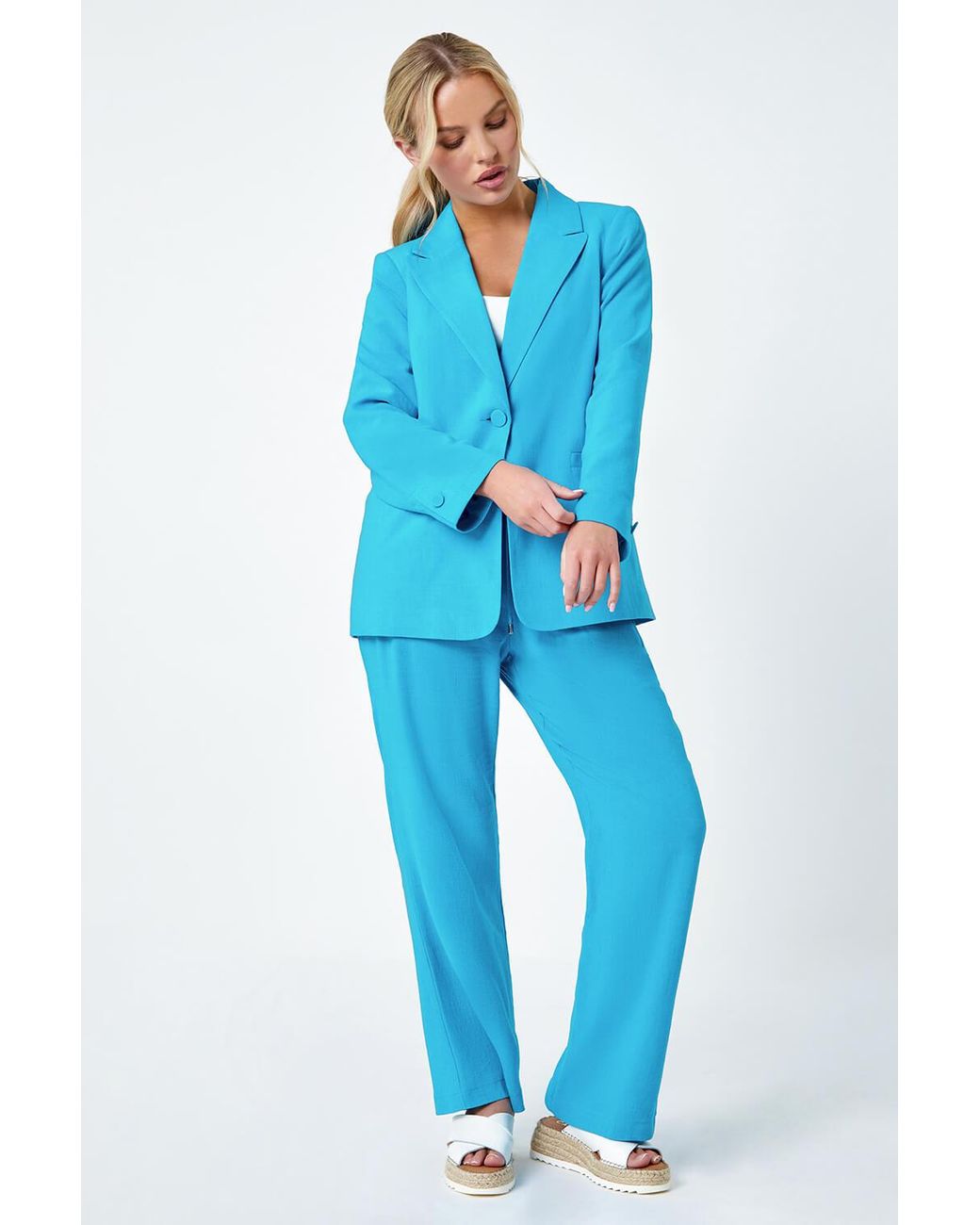 Roman Petite Blue Linen Blend Blazer