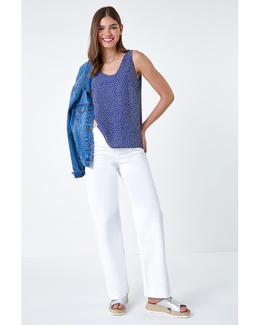 Roman Blue Polka Dot Print V-Neck Cami Top
