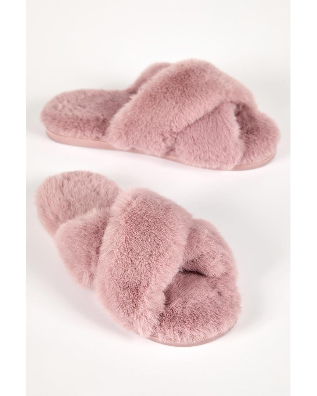 Roman Pink Cross Over Faux Fur Mule Slipper