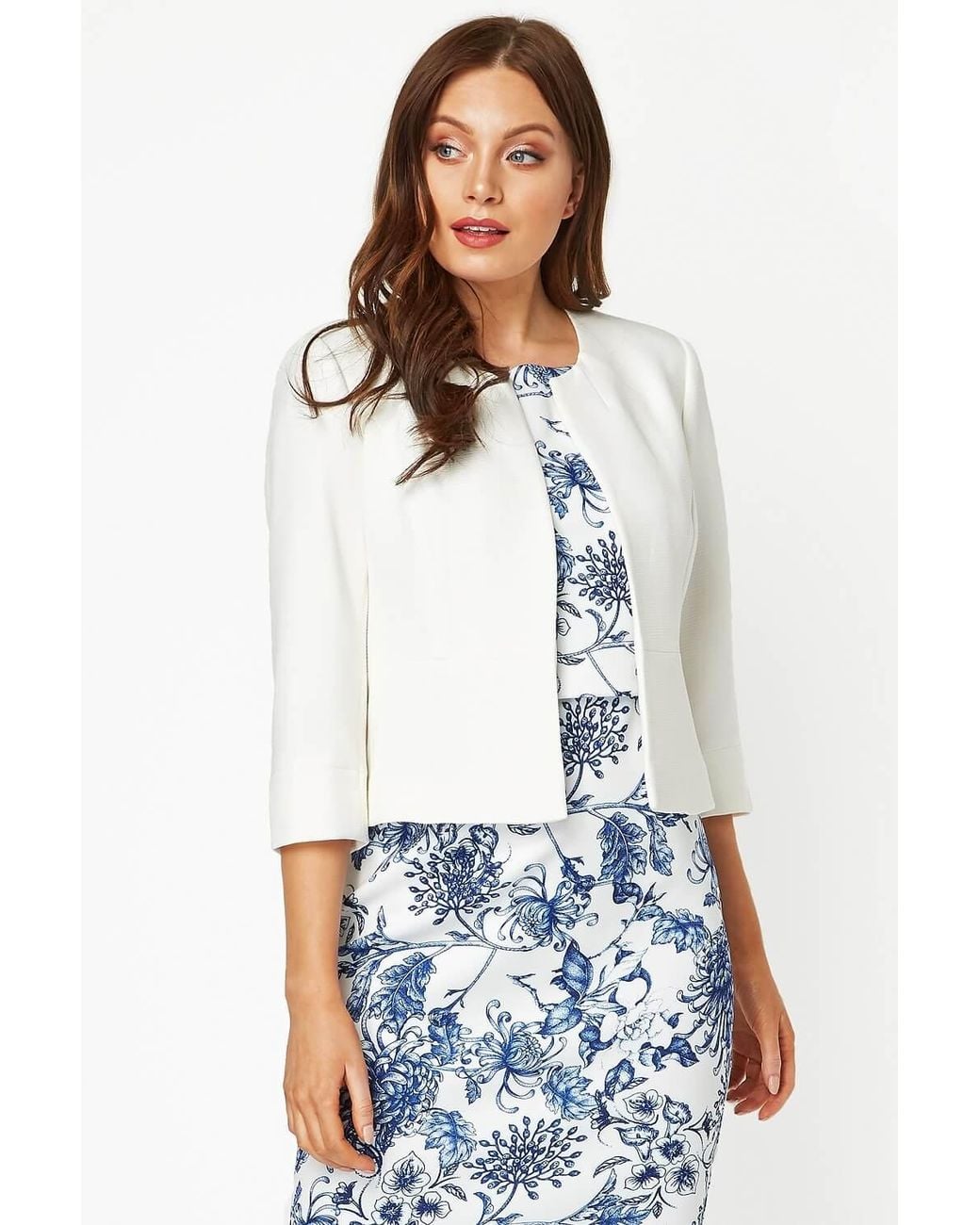 Roman White Tailored Jacquard Formal Occasion Jacket