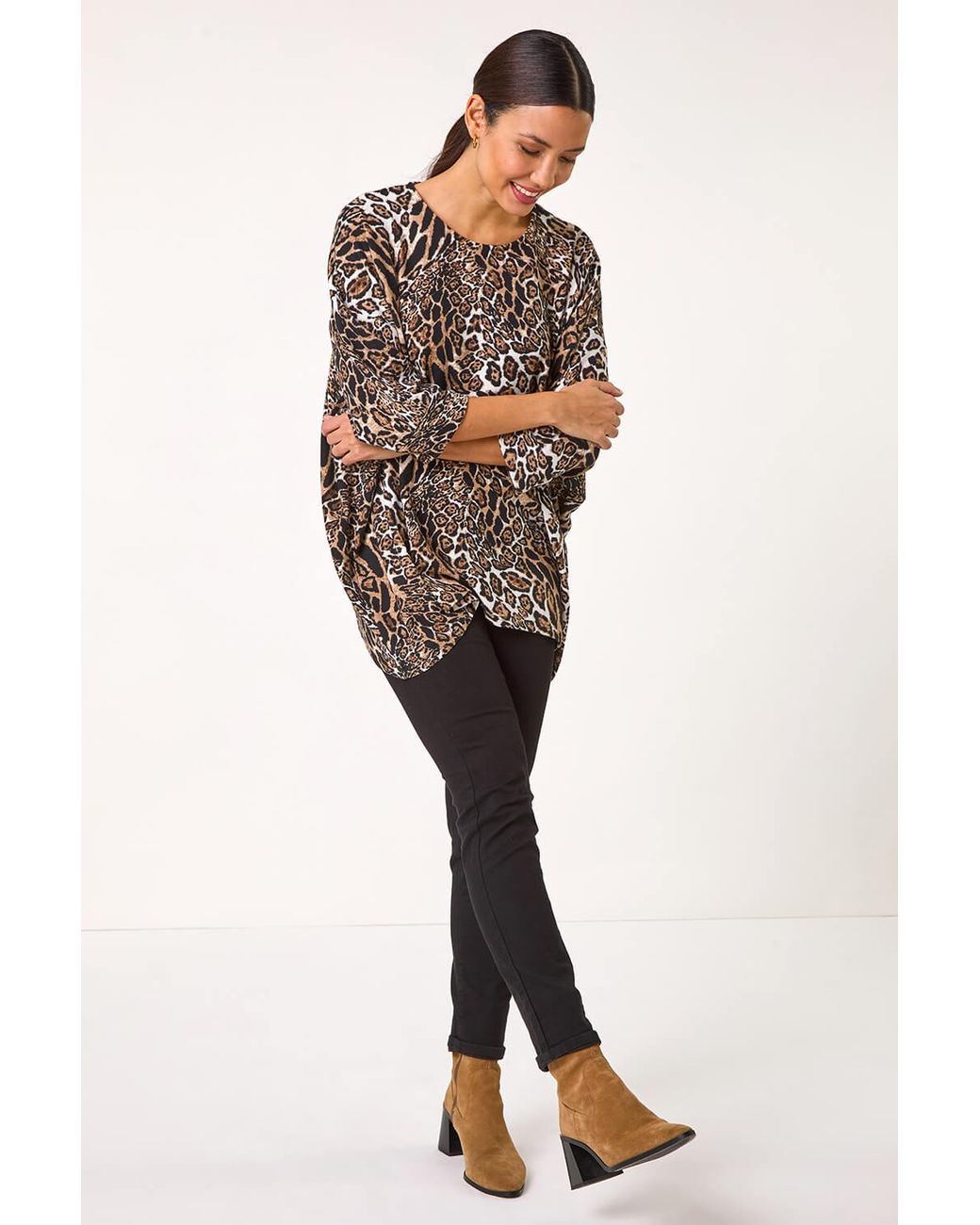 Roman Natural Snit Animal Print Top