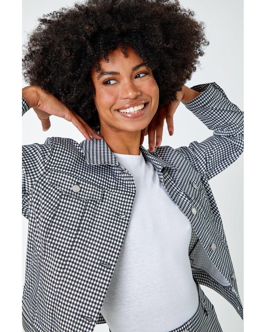 Roman Black Gingham Stretch Pocket Detail Jacket