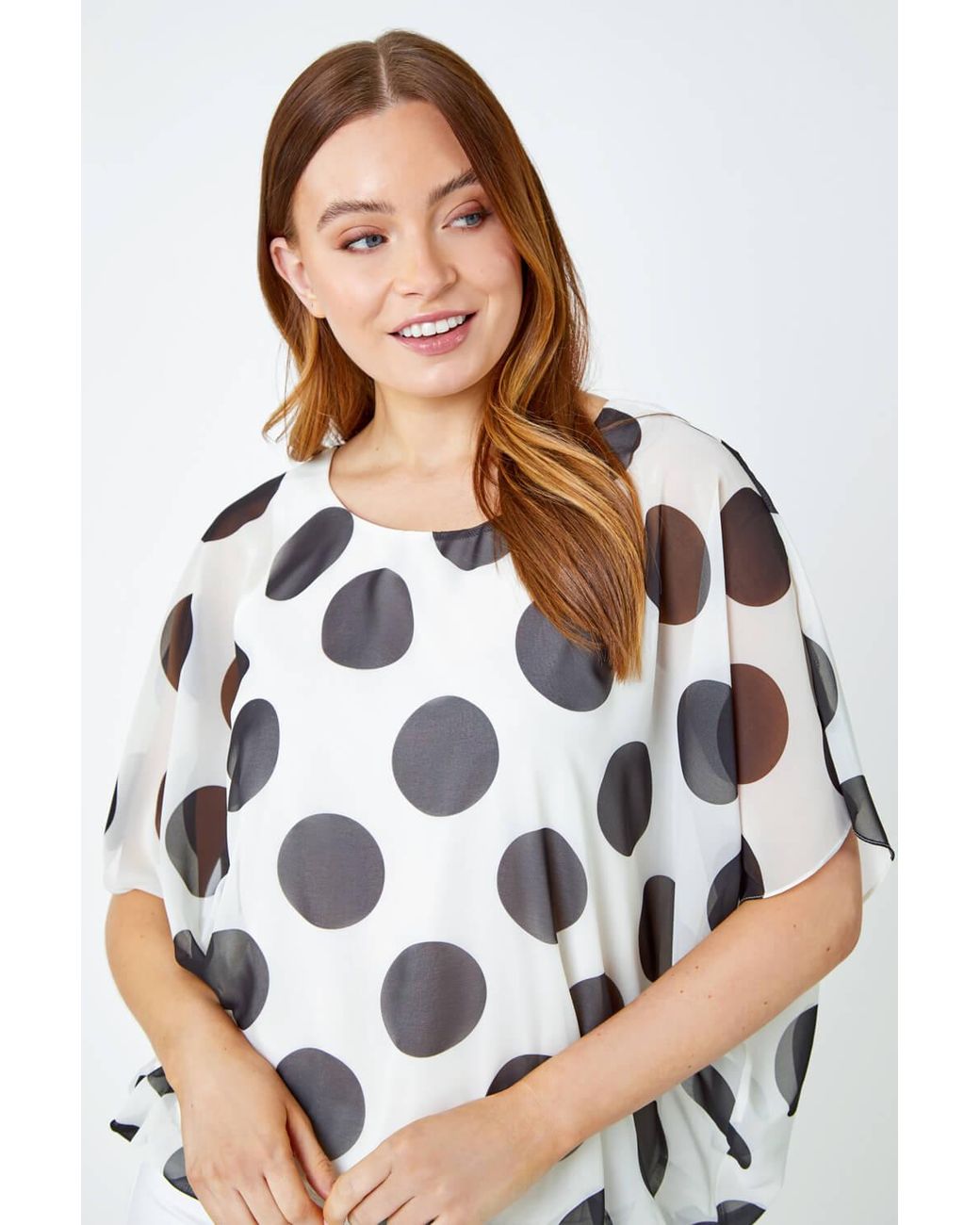 Roman White Polka Dot Bubblehem Chiffon Overlay Top
