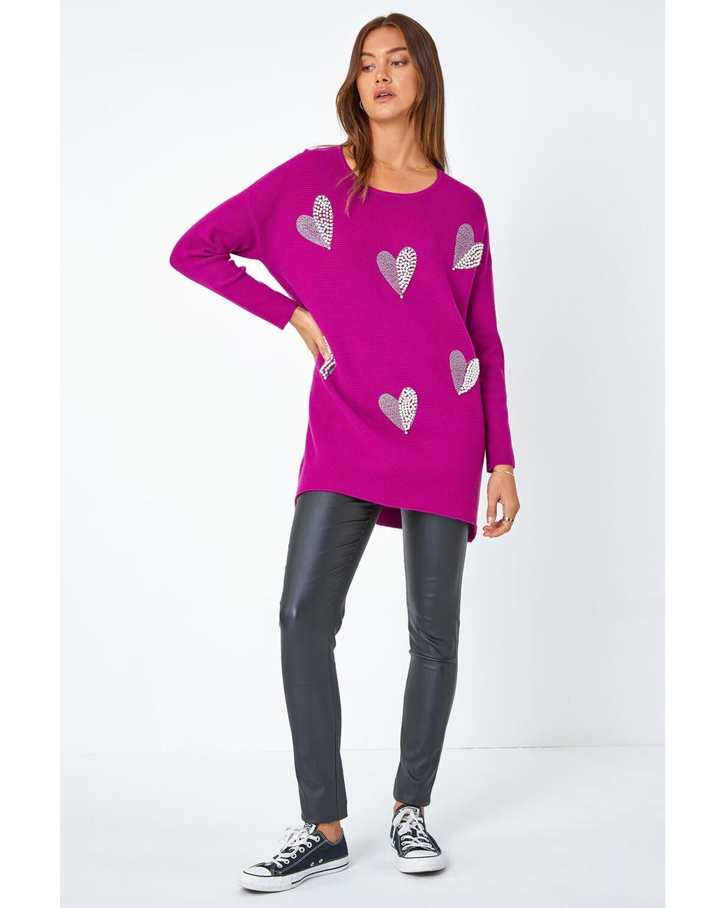 Roman Pink Sparkle Pearl Embellished Heart Jumper