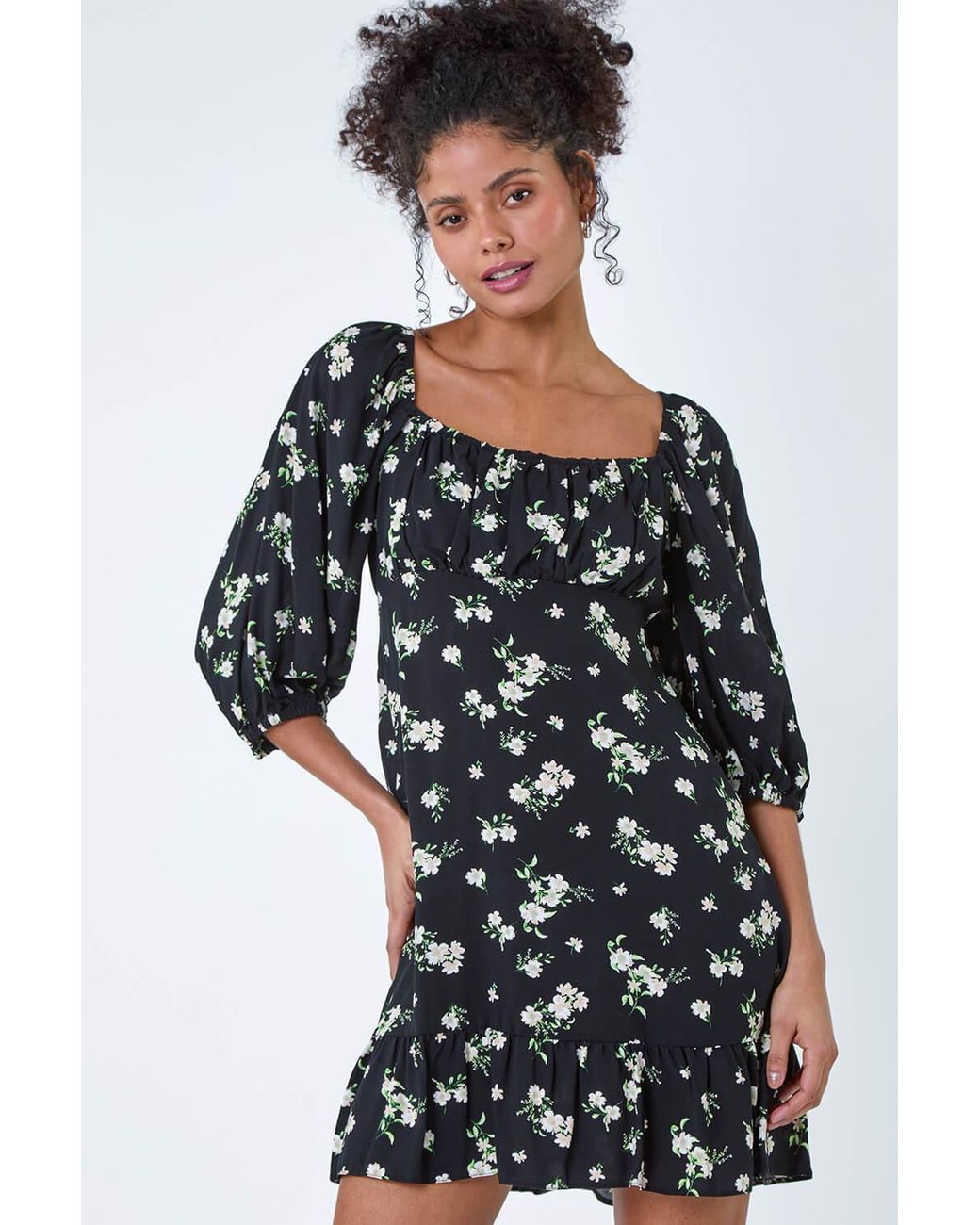 D.u.s.k Black Floral Tie Back Frill Hem Dress