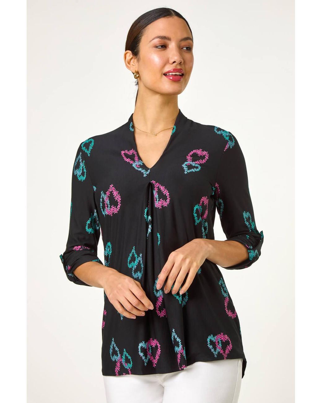 Roman Black Heart Print Longline Blouse