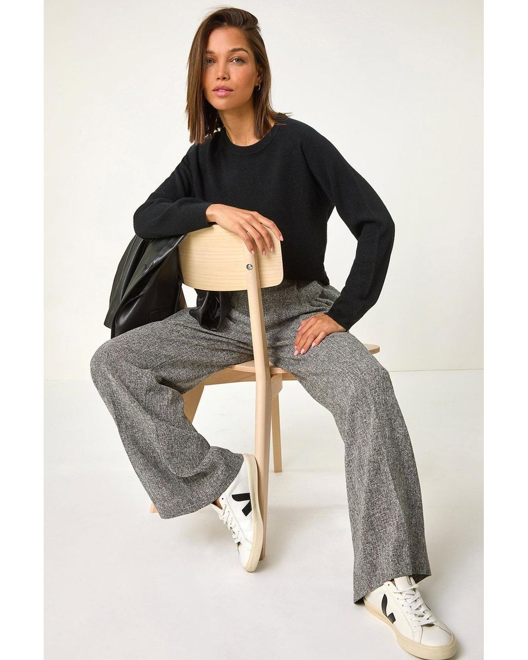 Roman Gray Tailored Texture Wide Leg Trouser