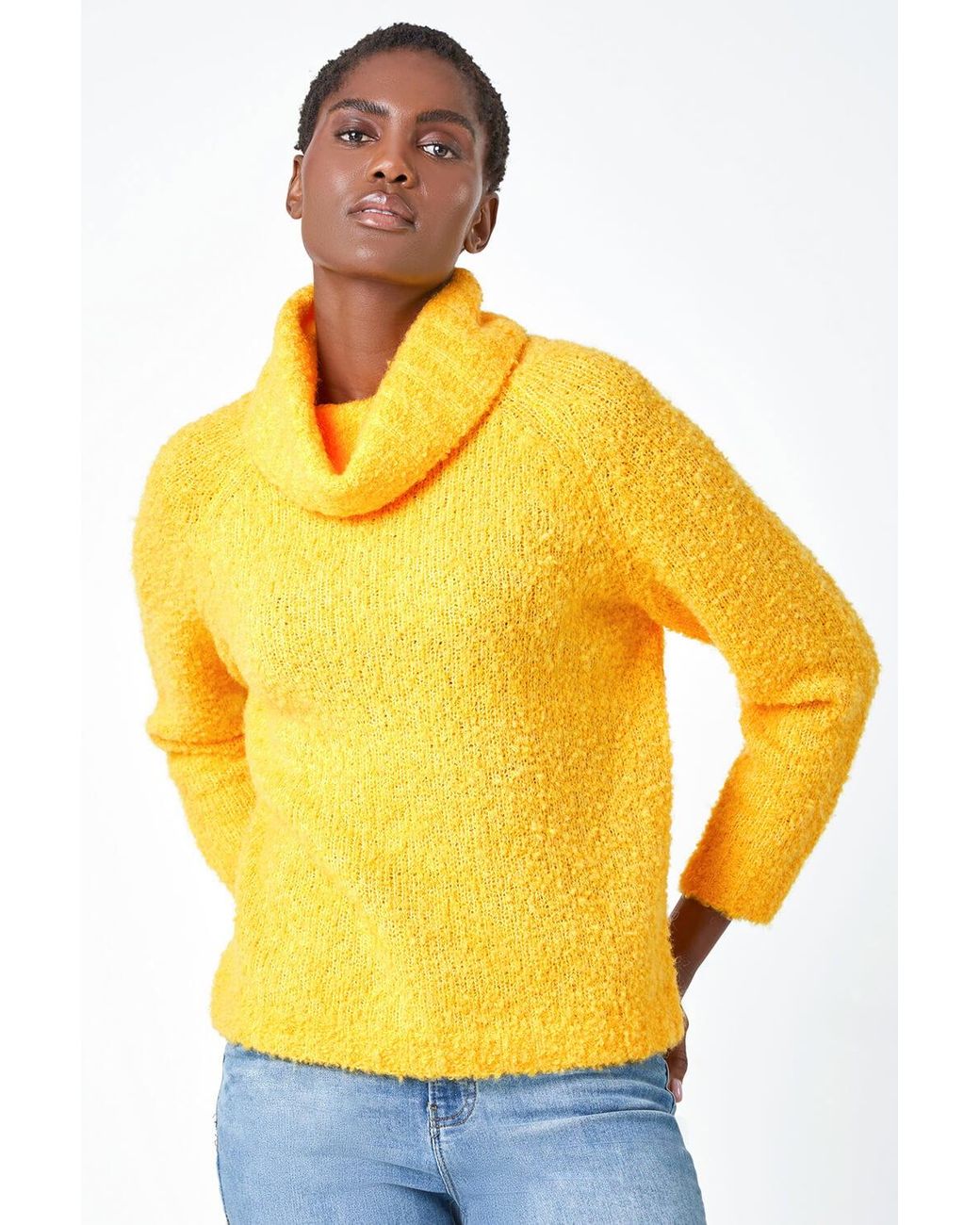 Roman Yellow Fluffy Cowl Neck Jumper