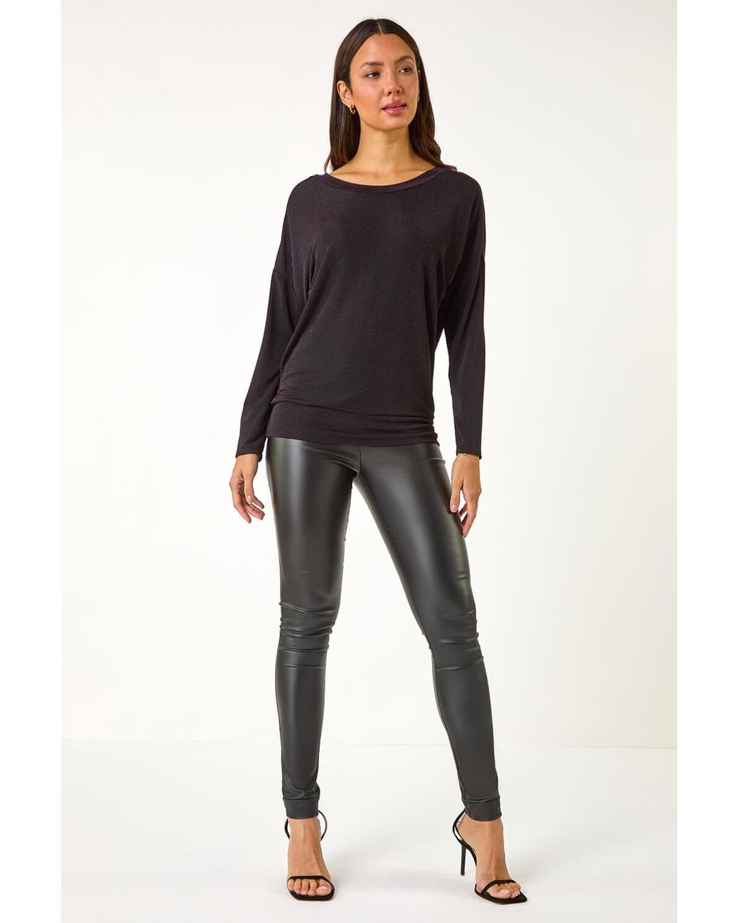 Roman Black Shimmer Glitter Banded Hem Top
