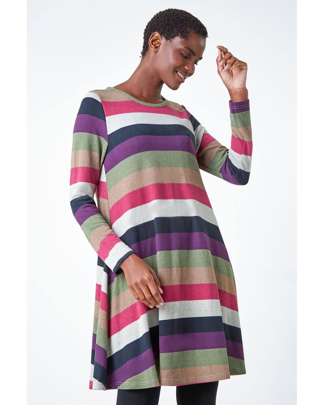 Roman Red Stripe Print Swing Stretch Dress