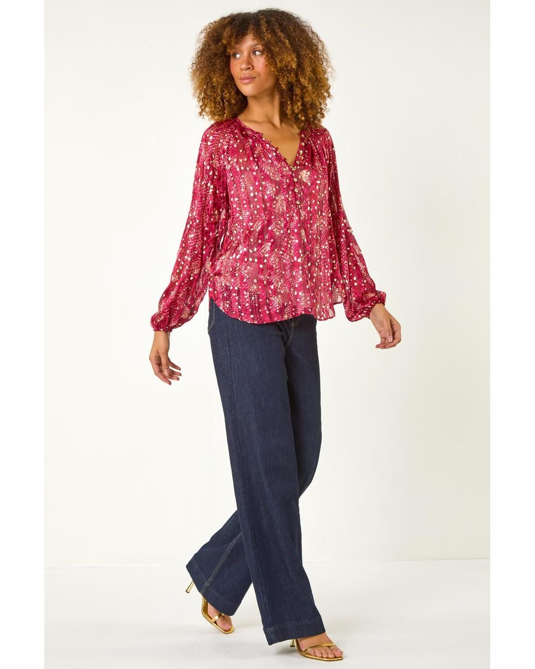 Roman Red Metallic Printed Foil Blouse