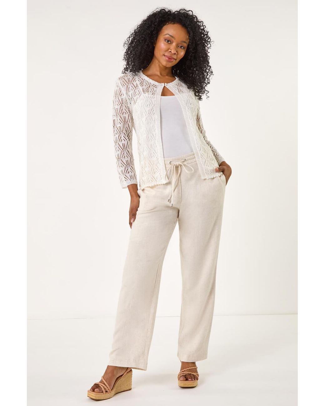 Roman Petite White Pointelle Knit Cardigan