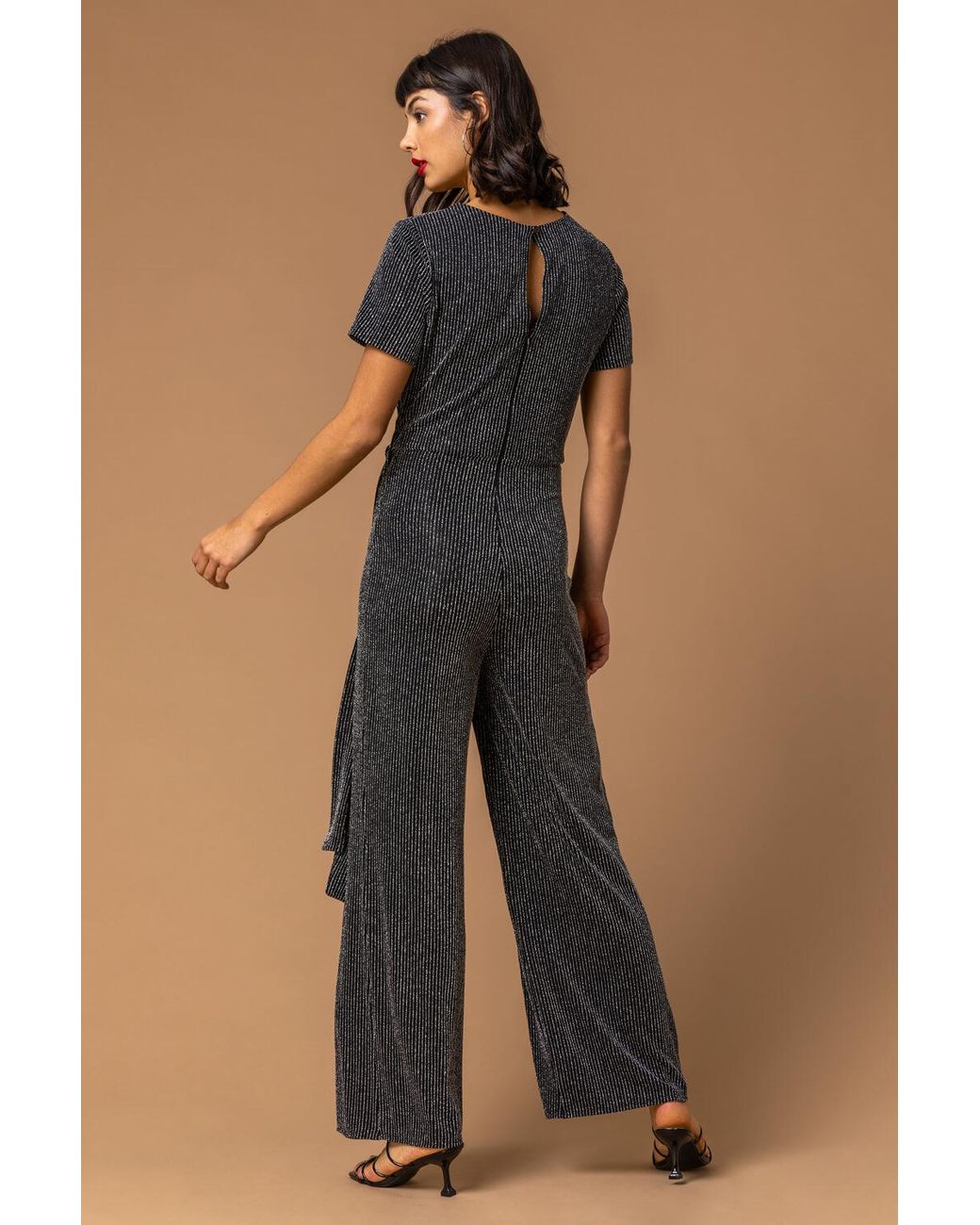 Roman Metallic Shimmer Twist Keyhole Jumpsuit