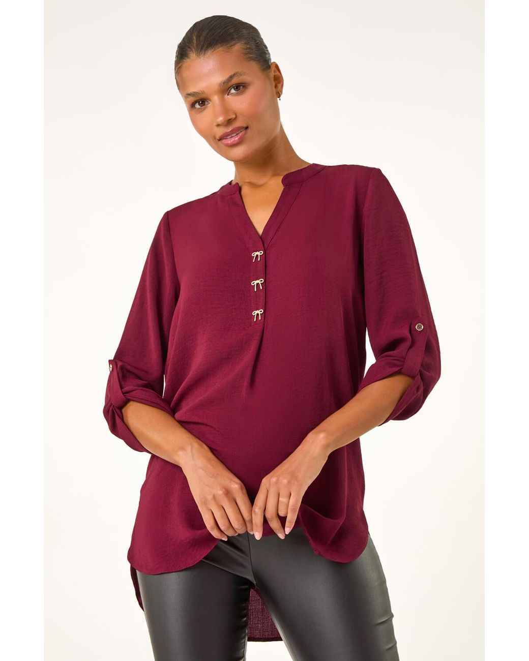 Roman Red Longline Bow Button Top