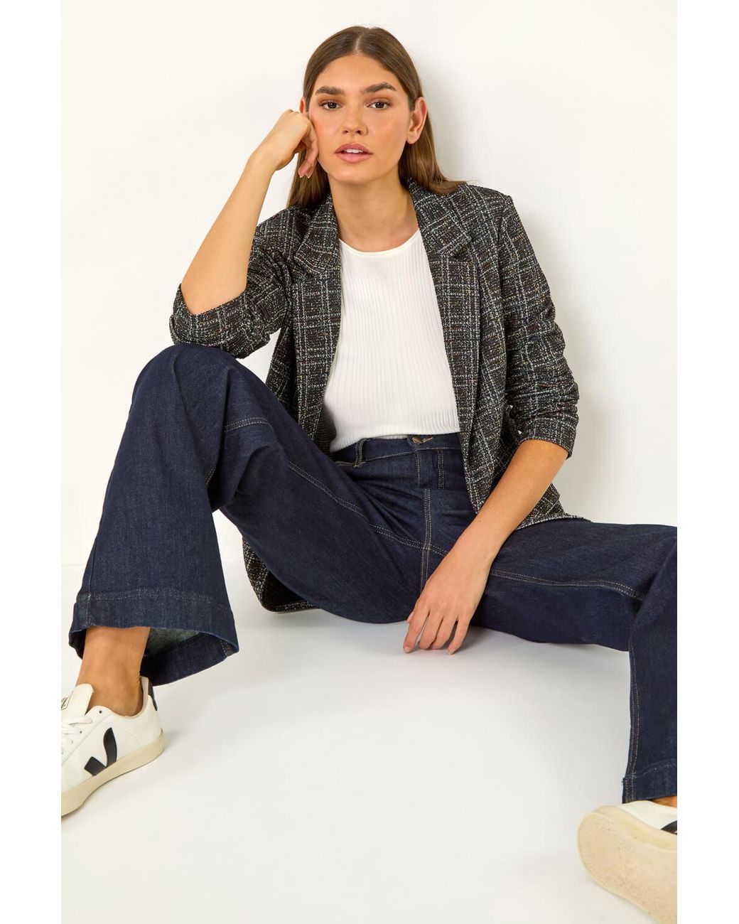 Roman Blue Textured Longline Blazer