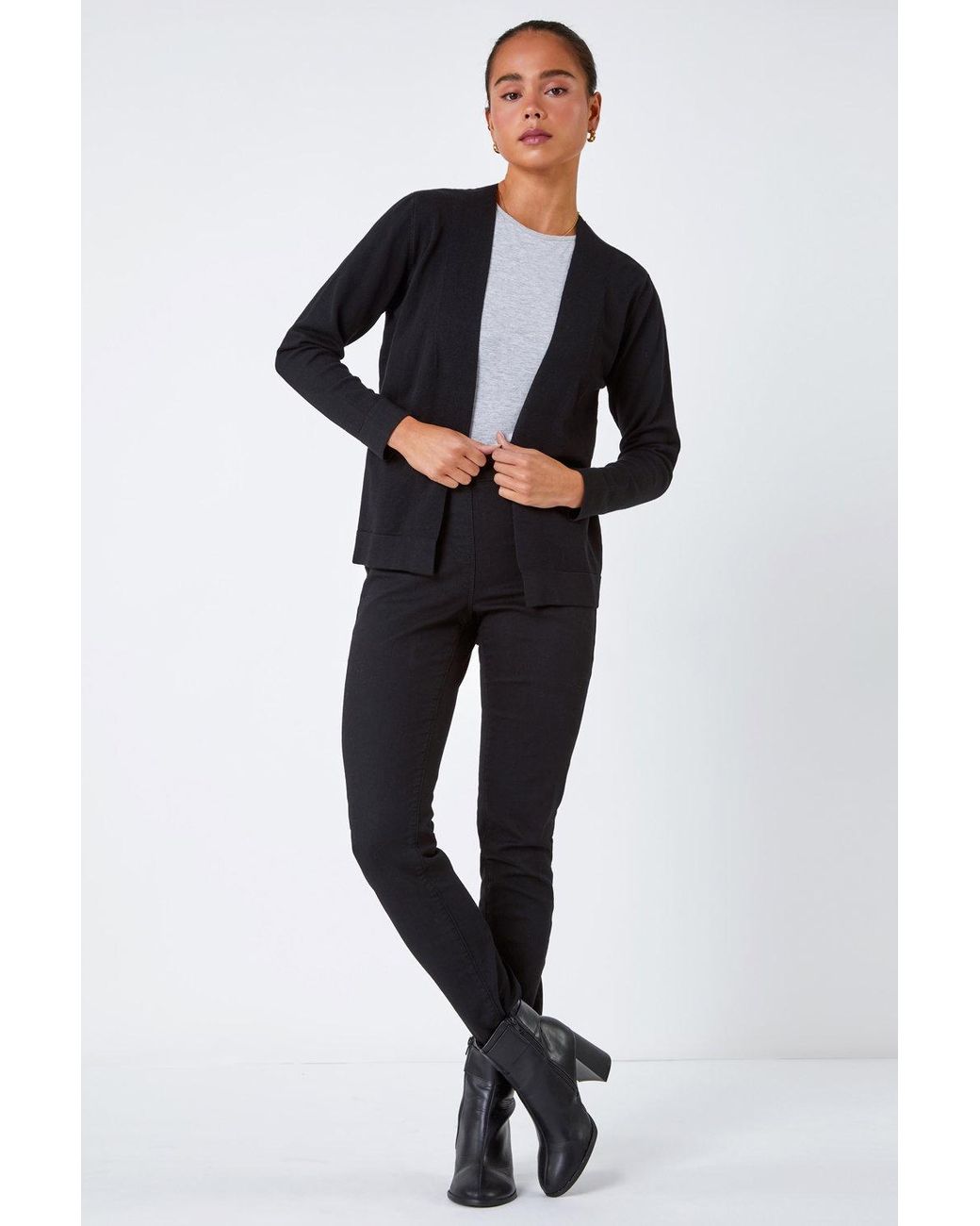 Roman Petite Black Plain Stretch Cardigan
