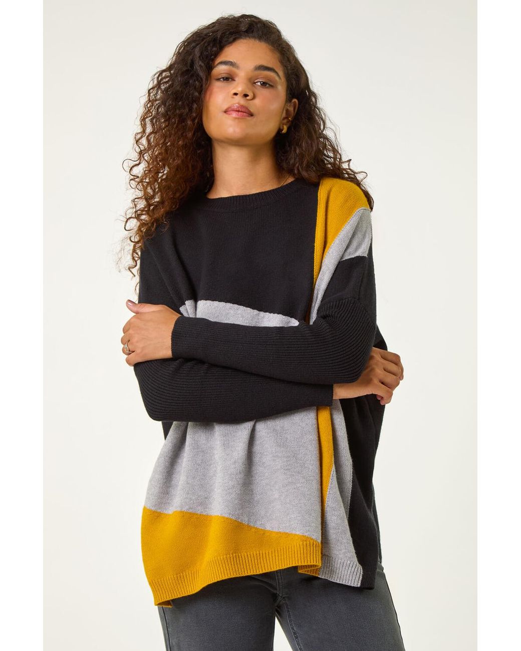 Roman Black Colour Block Relaxed Longline Knit