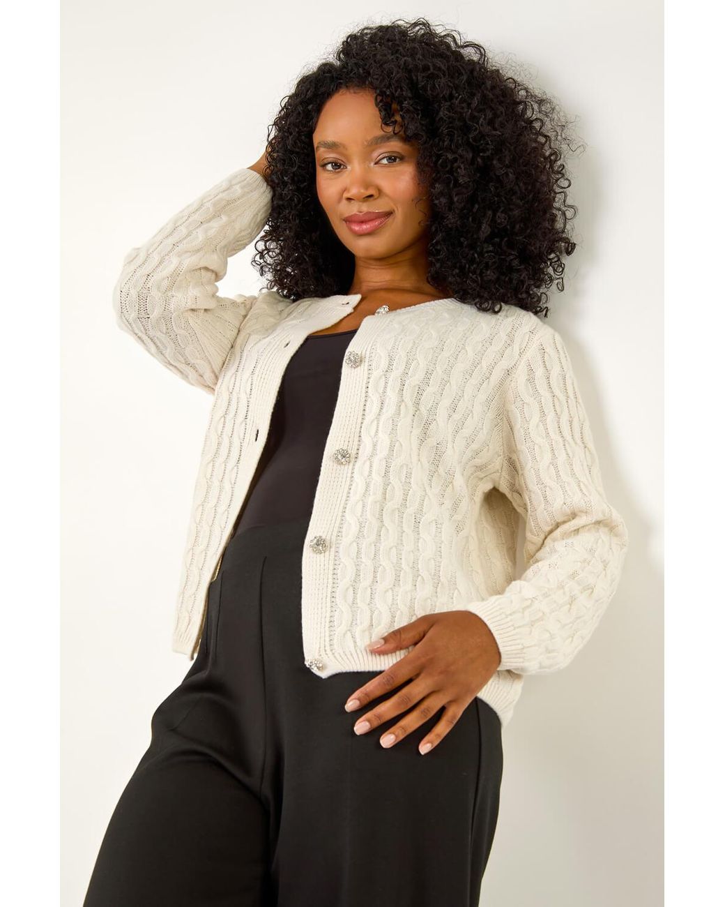 Roman Petite Black Cable Knit Cardigan