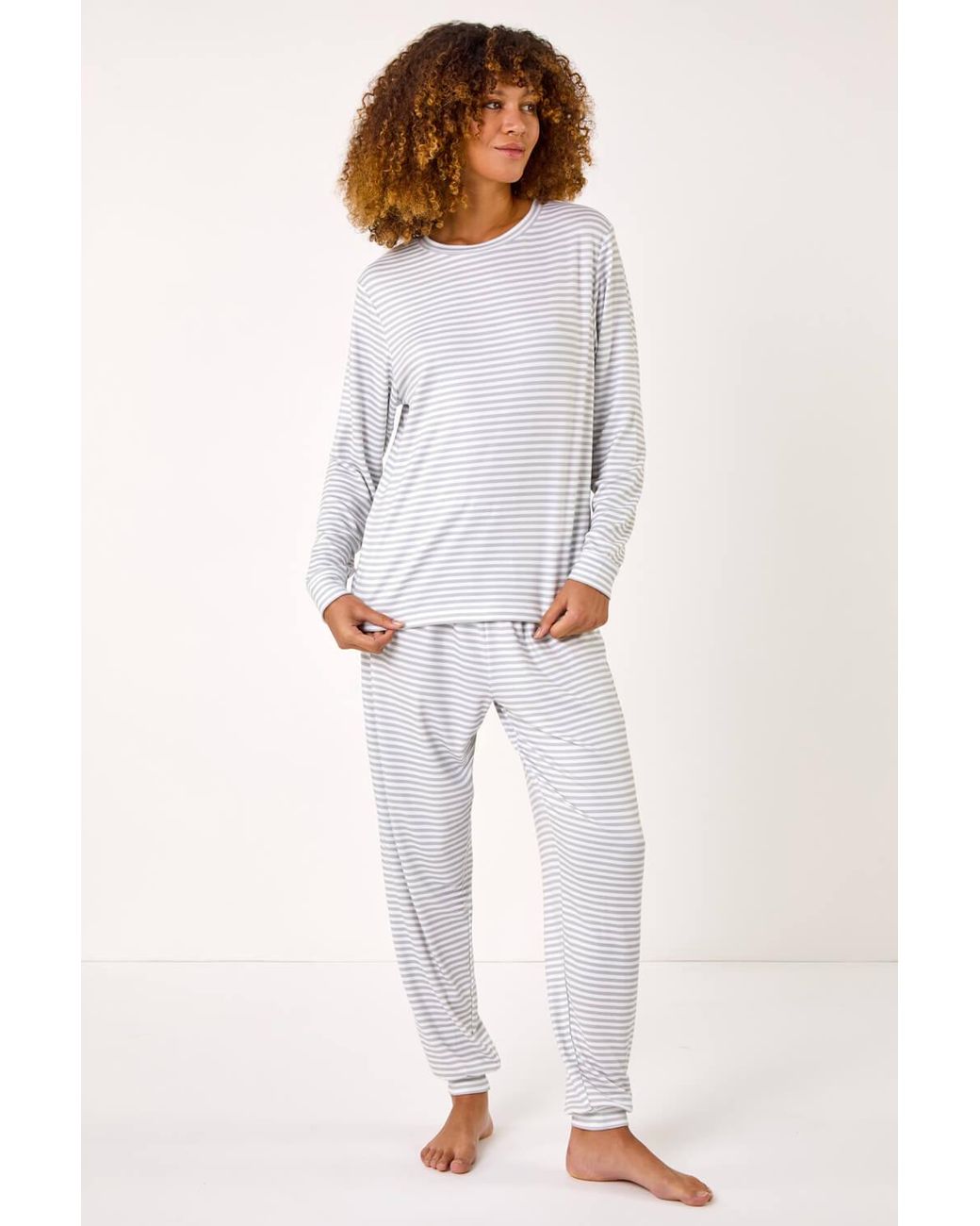 Roman White Striped Pyjama Set