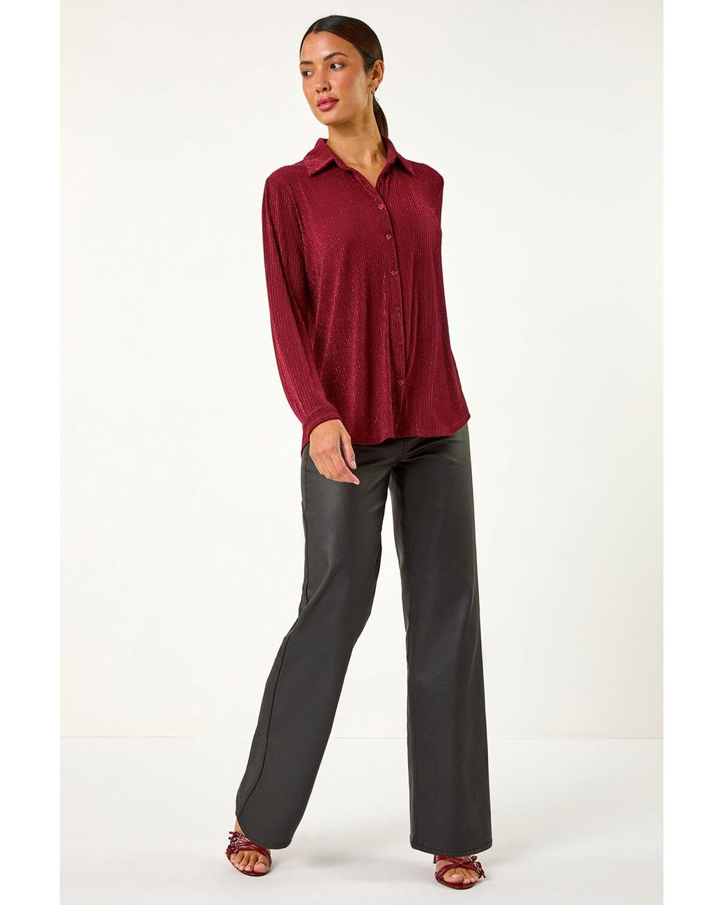 Roman Red Glitter Button Through Stretch Blouse
